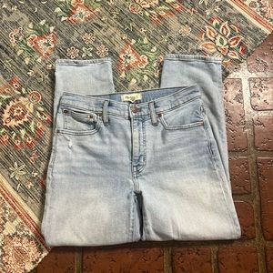 Madewell mid rise classic straight factory distressed denim jeans